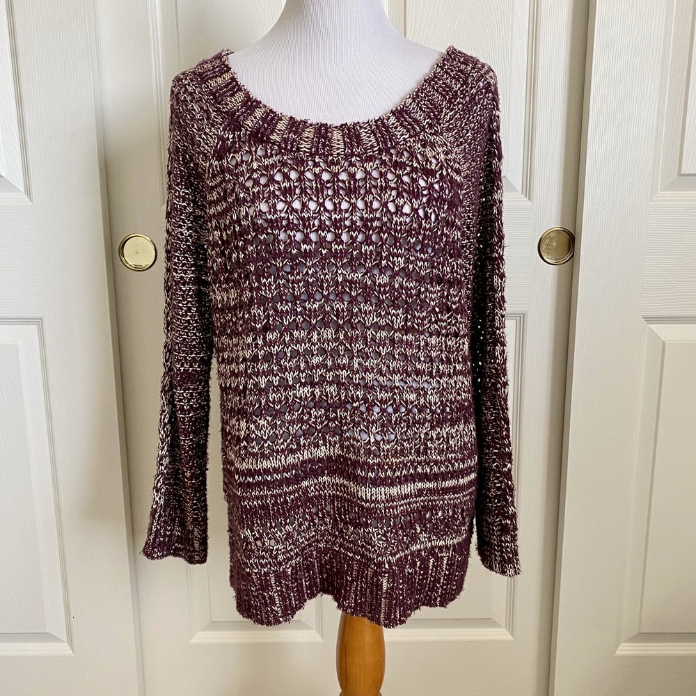 Narciso Rodriguez Design Nation Womens Purple Beige Marled Open Knit Sweater L‎